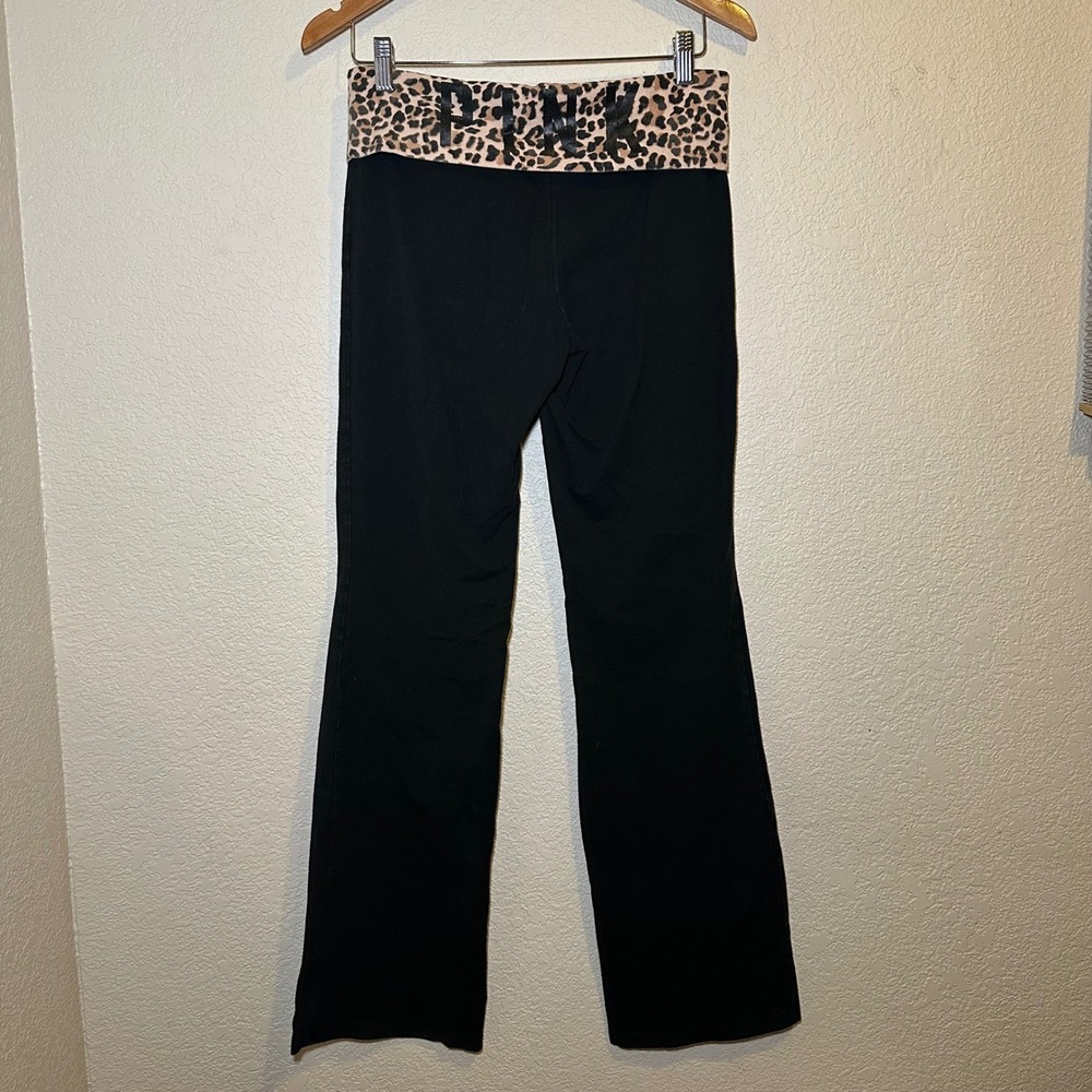 VTG Victoria's‎ Secret Pink Yoga Pants Size M Flare Leopard Print Foldover Y2K